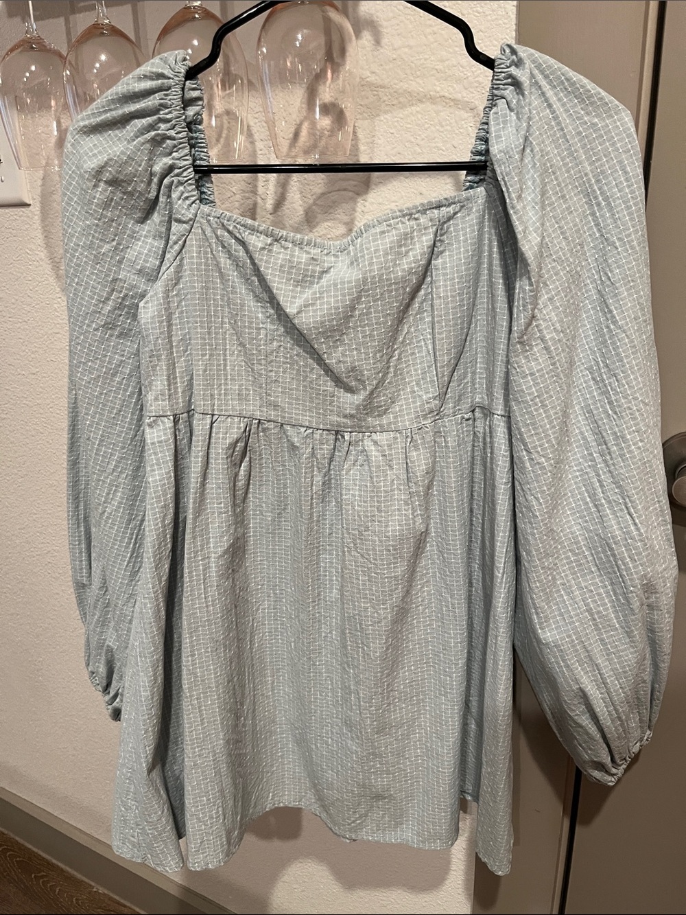 Light Blue Puff Sleeve Square Neck Women's Dress